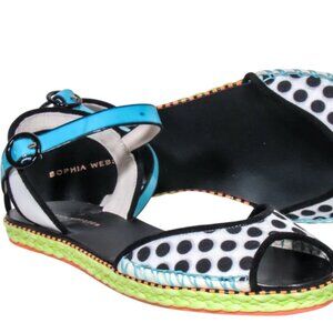 Sophia Webster Polka Dot Ankle Strap Sandals Blue Black White US 6 Espadrille